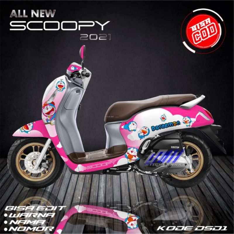 sticker decal full body all new scoopy 2021 doraemon pink