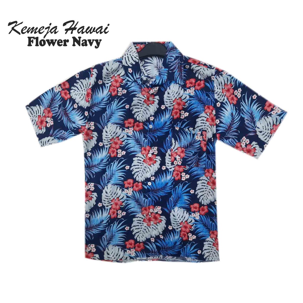 FORTGLASS HAWAI FLOWER KEMEJA PRIA BAJU PANTAI COWO BALI REGGAE COWO PENDEK SANTAI RAYON HALUS