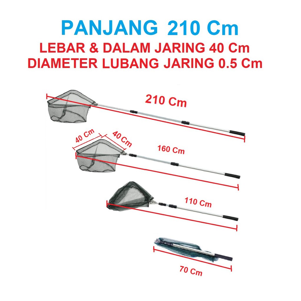 Tanggok Serokan Jala Jaring Saringan Ikan Lipat Teleskopic Aluminium