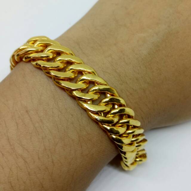 Gelang rantai lipan jumbo lebar 10mm lapis emas 24k