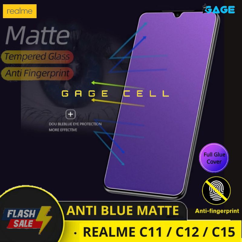 TEMPERED GLASS ANTI BLUE MATTE RAY REALME C11 C12 C15 TG ANTI GORES RADIASI FULL LAYAR SCREEN