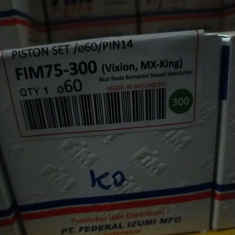 PISTON SEHER KIT SET FIM 75 ukuran 57 57,5 58 58,5 59 59,5 60 mm pen pin 14 mm vixion mx king r15-OS 300 ( 60 MM)
