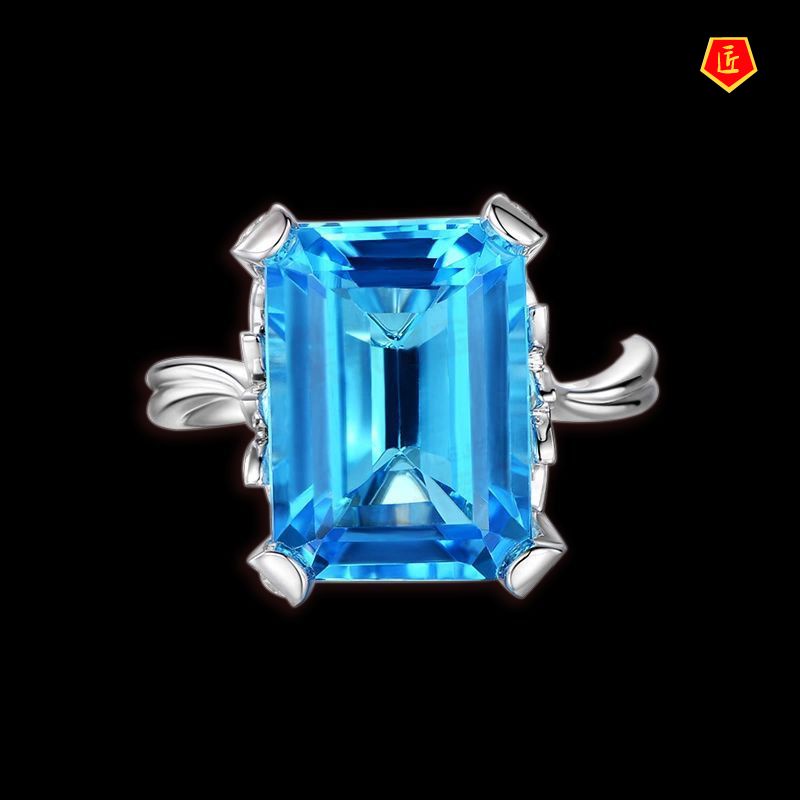 [Ready Stock]Topaz Sapphire Diamond Ring Simple Fashion