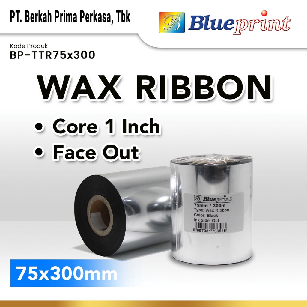 

Ribbon Wax Barcode Label 75x300m BLUEPRINT Thermal Transfer Ribbon