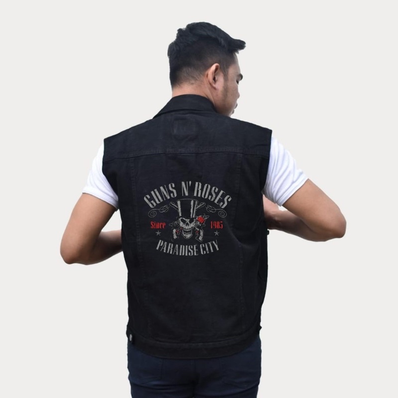 Rompi Jeans Hitam Motif Sablon / Rompi Motor Keren / Rompi Denim Cowo Best Seller