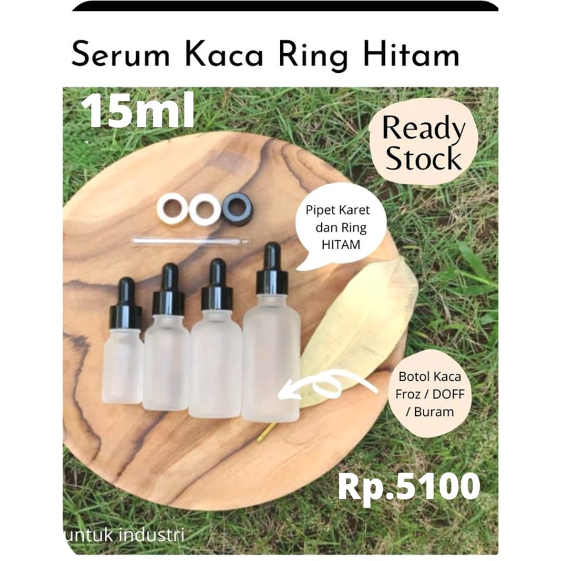 Botol Serum 15ml Dropper Pipet Kaca Froz Doff Buram Ring Hitam Botol Skincare Tetes Pipet Hitam 15ml