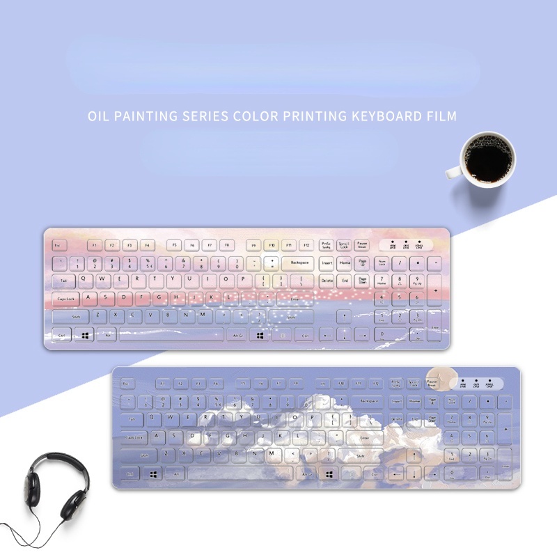 Keyboard Kabel Usb Motif Lukisan Cat Minyak Warna Pink Untuk Wanita