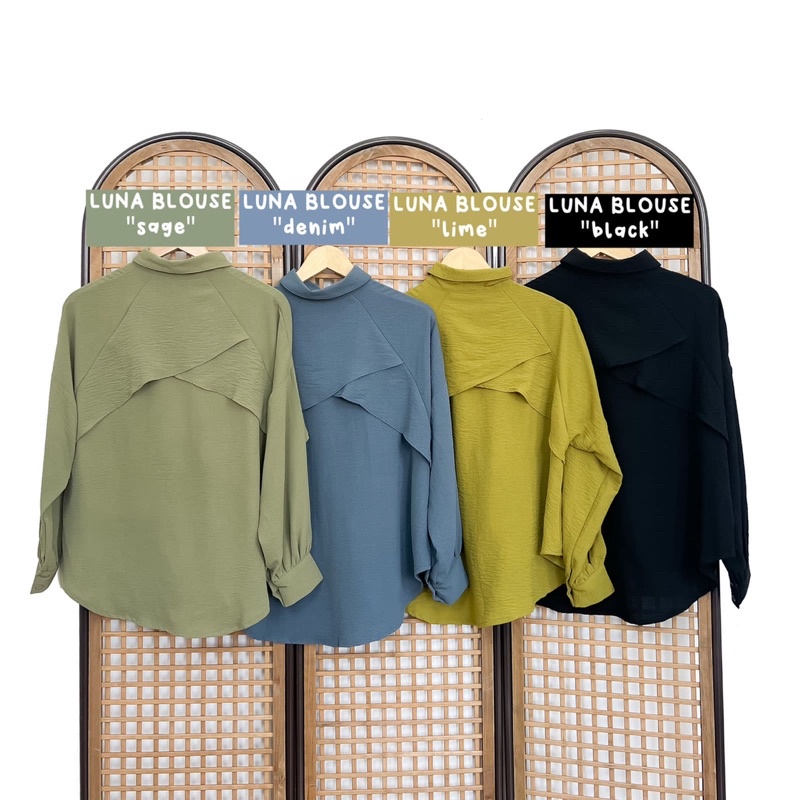 Kemeja Blouse Lengan Panjang KINAN Blouse LUNA Kancing Depan Flow Cringke Premium Kerah Banyak Variasi OOTD Remaja Dewasa