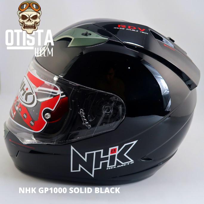 HELM FULL FACE NHK GP1000 SOLID BLACK GLOSSY HITAM POLOS M - XXXL