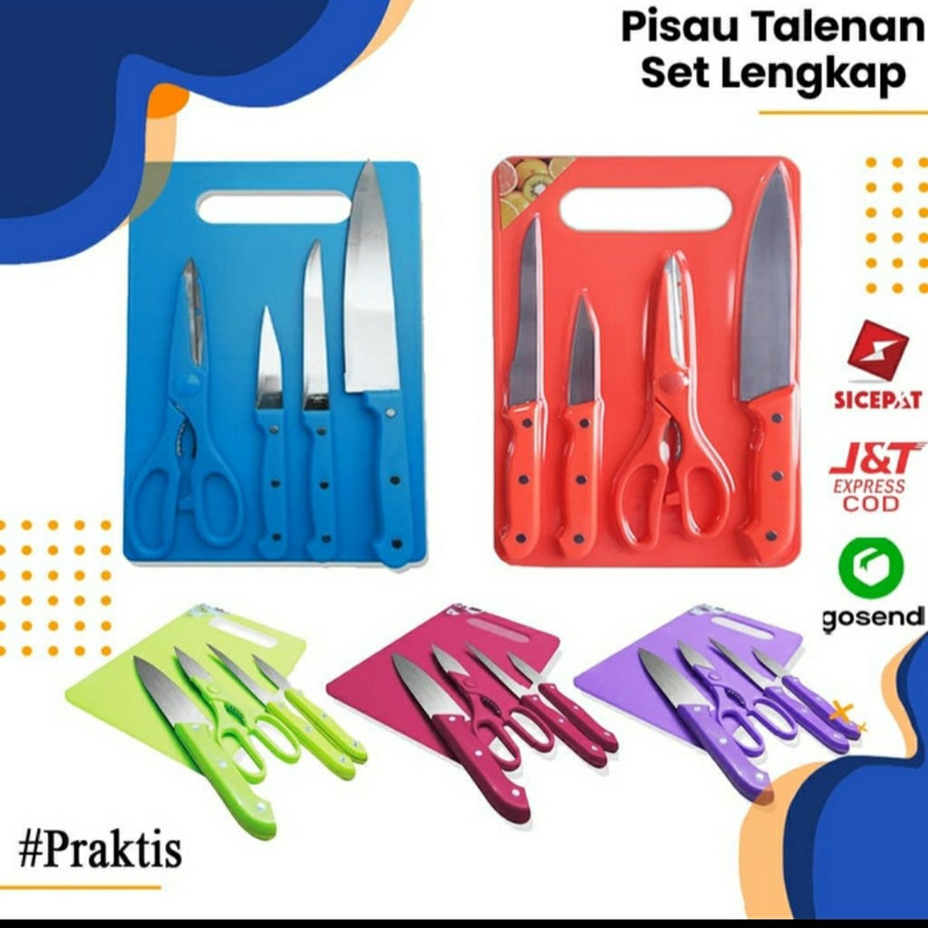 TALENAN SET 5 IN 1 / Talenan set 5pcs Gunting Pisau Dapur Roti Daging