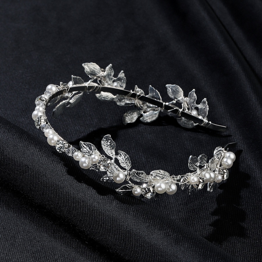 Korean Alloy Leaf Pearl Rhinestone Headband Baroque Bride Wedding Hair Band Elegant Hair Accessories