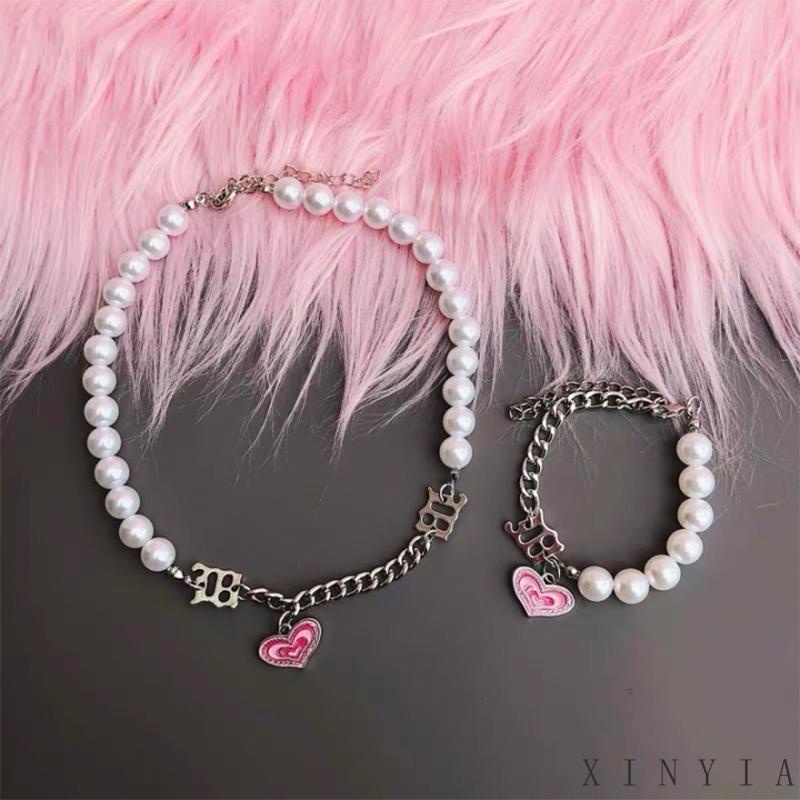 【Bayar di tempat】Kalung Tulip Mutiara Elegan Untuk Wanita Love Hati Fishtail Pendant Necklace Jewelry