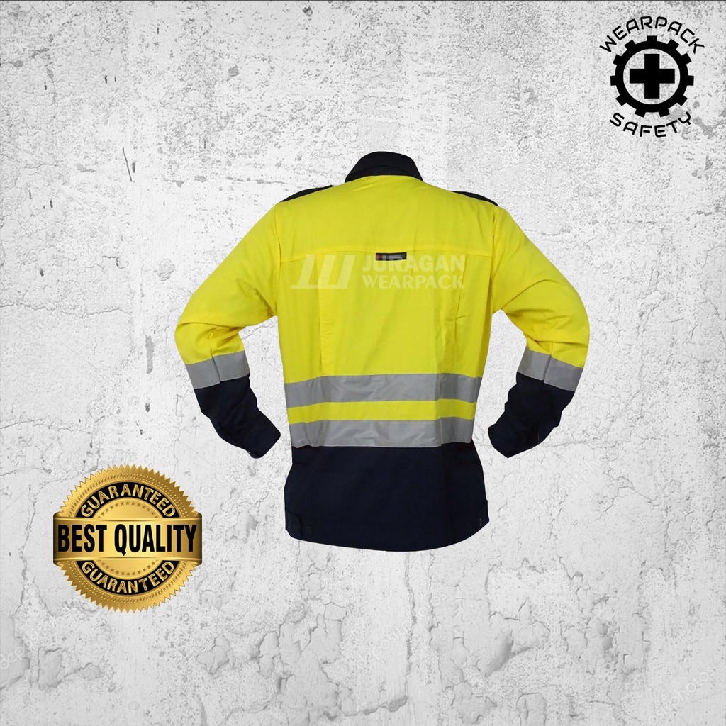 Baju Wearpack Safety Kerja / Wearpack Atasan Safety Warna Kuning Kombinasi Biru Navy