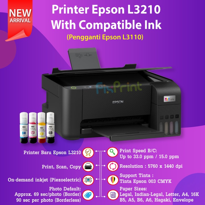 Printer Epson L3216 All in One Printer (Putih) Print Scan Copy A4 Pengganti L3210