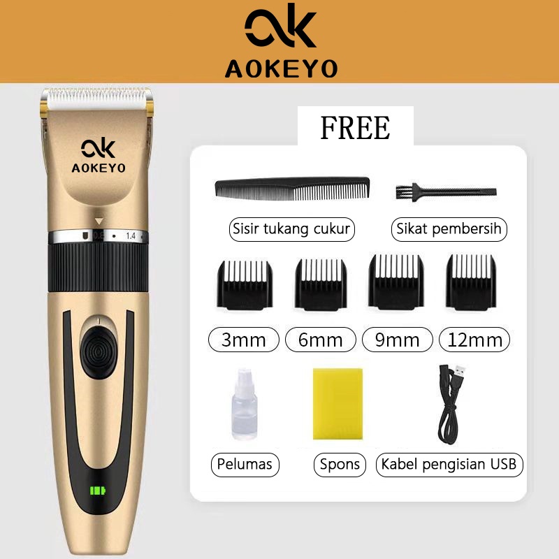 AOKEYO Alat Cukur Rambut Elektrik / Hair Clipper / Alat Potong Rambut / Cliper Rambut Cordless Professional pemotong rambut Original