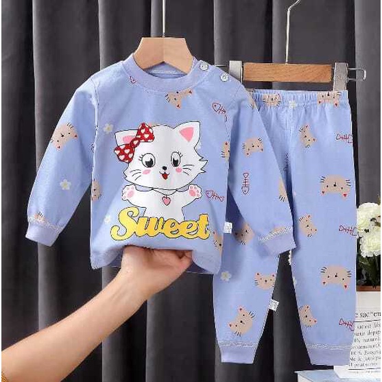 ( zwq ) PJG008-012 Setelan Anak 0-6 Tahun Setelan Bayi Piyama Baju Lengan Panjang + Celana Panjang, Baju Tidur Anak Setelan Piyama Bayi Set Lengan Panjang