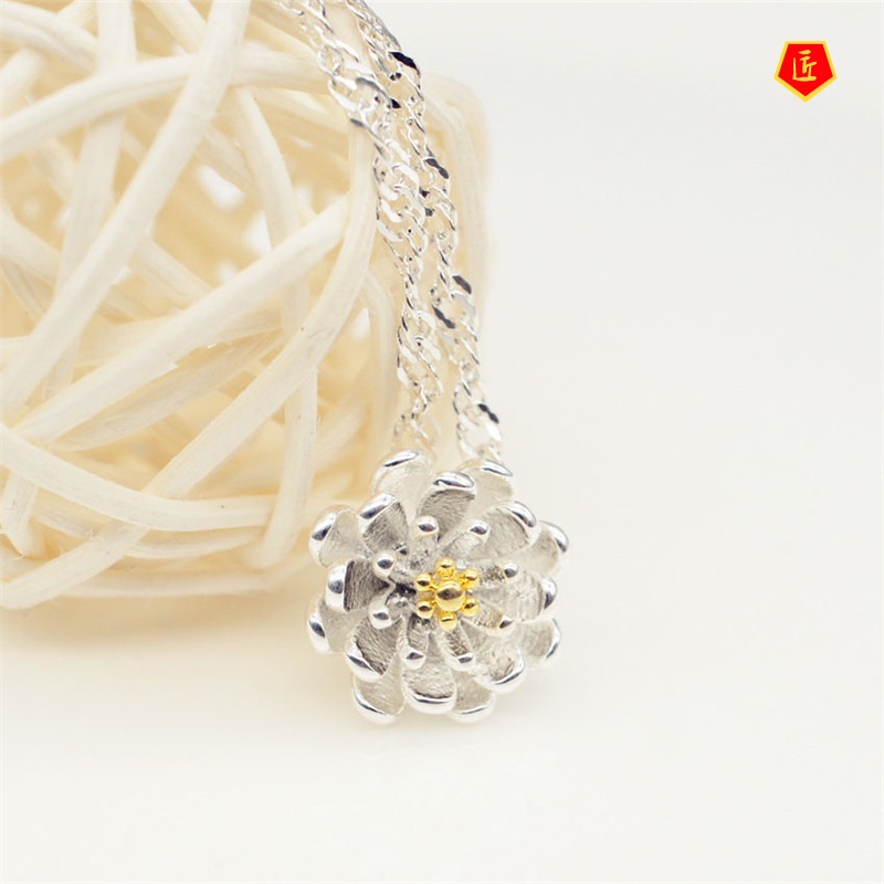 [Ready Stock]Korean Style Sweet Lotus Silver Pendant Temperament Trend