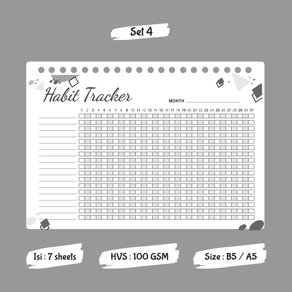 

Habit Tracker - Binder Loose Leaf A5 & B5 - Hitam Putih