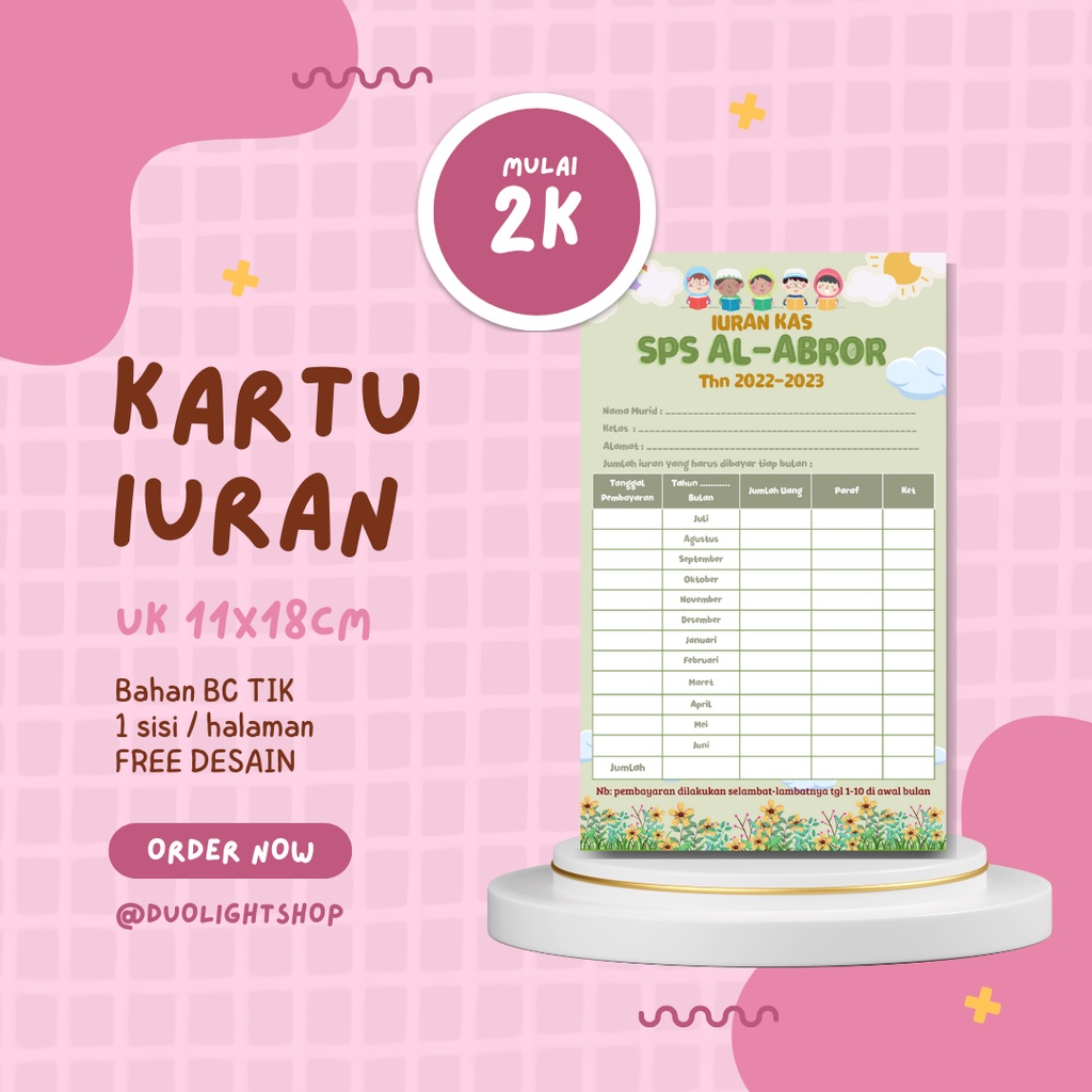 

KARTU IURAN SEKOLAH | KARTU IURAN CUSTOM DESAIN