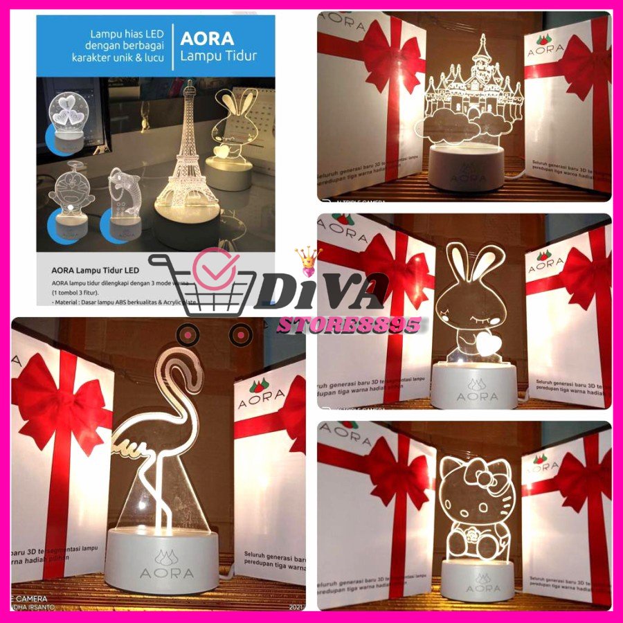 AORA LAMPU TIDUR HIAS LED 3D LAMPU HIAS?LAMPU TIDUR HIAS KARAKTER DIVA STORE