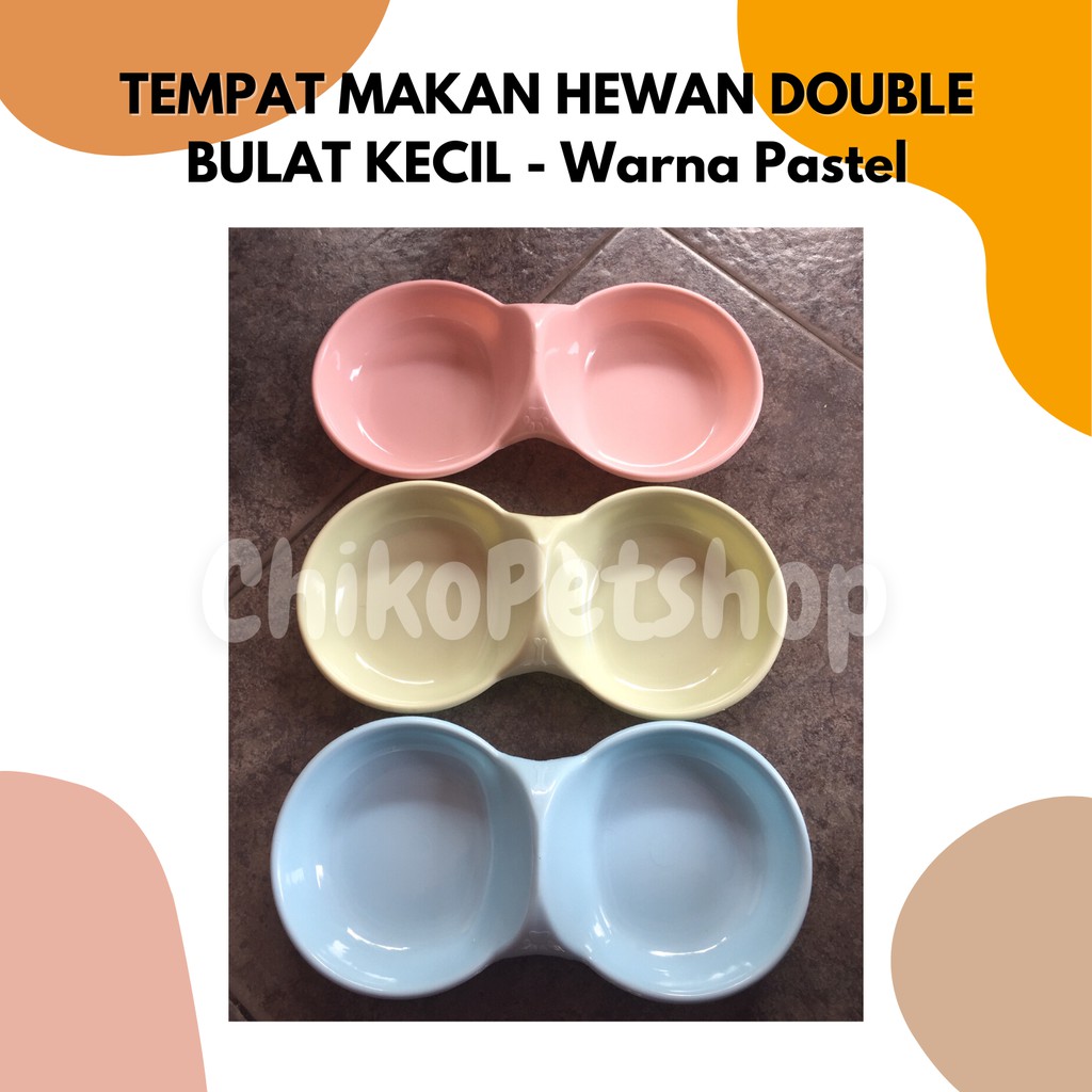 TEMPAT MAKAN HEWAN Kucing Anjing Double Kecil Warna Pastel - WARNA RANDOM