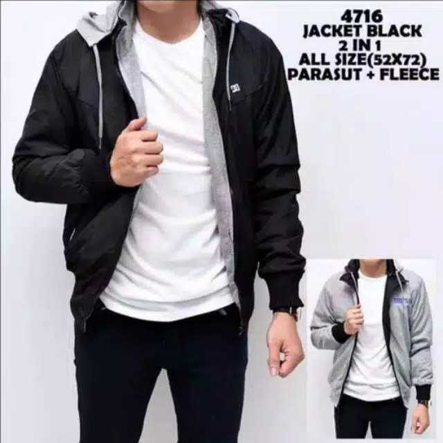 Jaket Parasut Bolak Balik Pria Terbaru Topi Bisa Dilepas Jaket BB Parsut