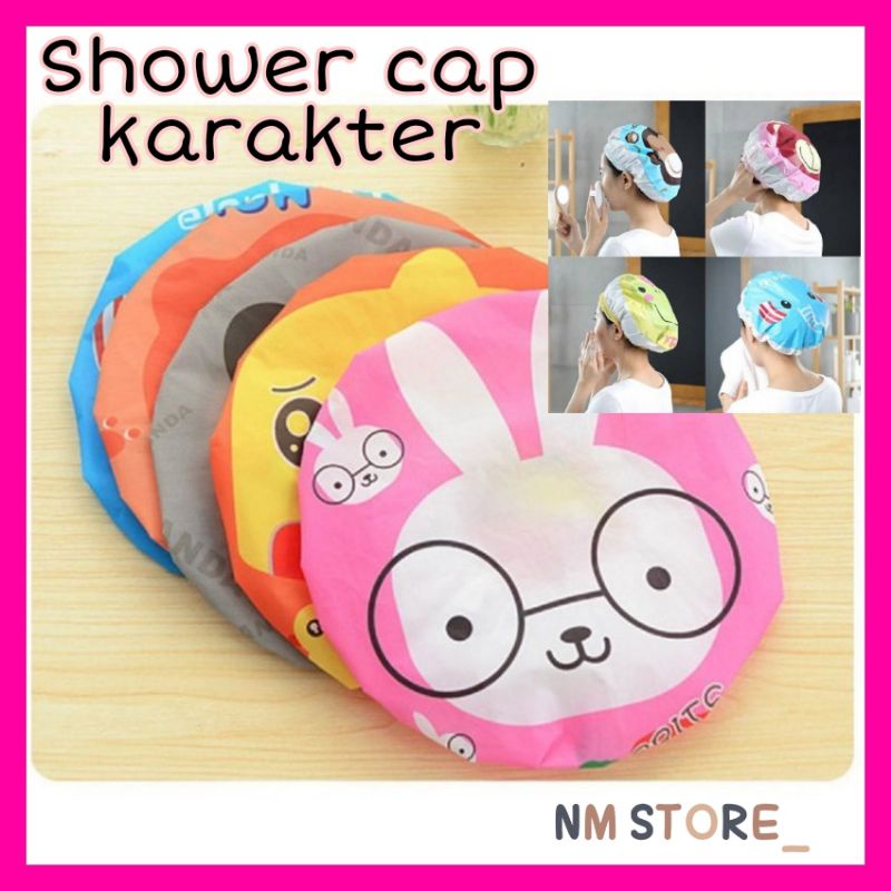 Shower Cap Karakter Topi Keramas Penutup Rambut Anak Dewasa Bahan Plastik PVC BT017