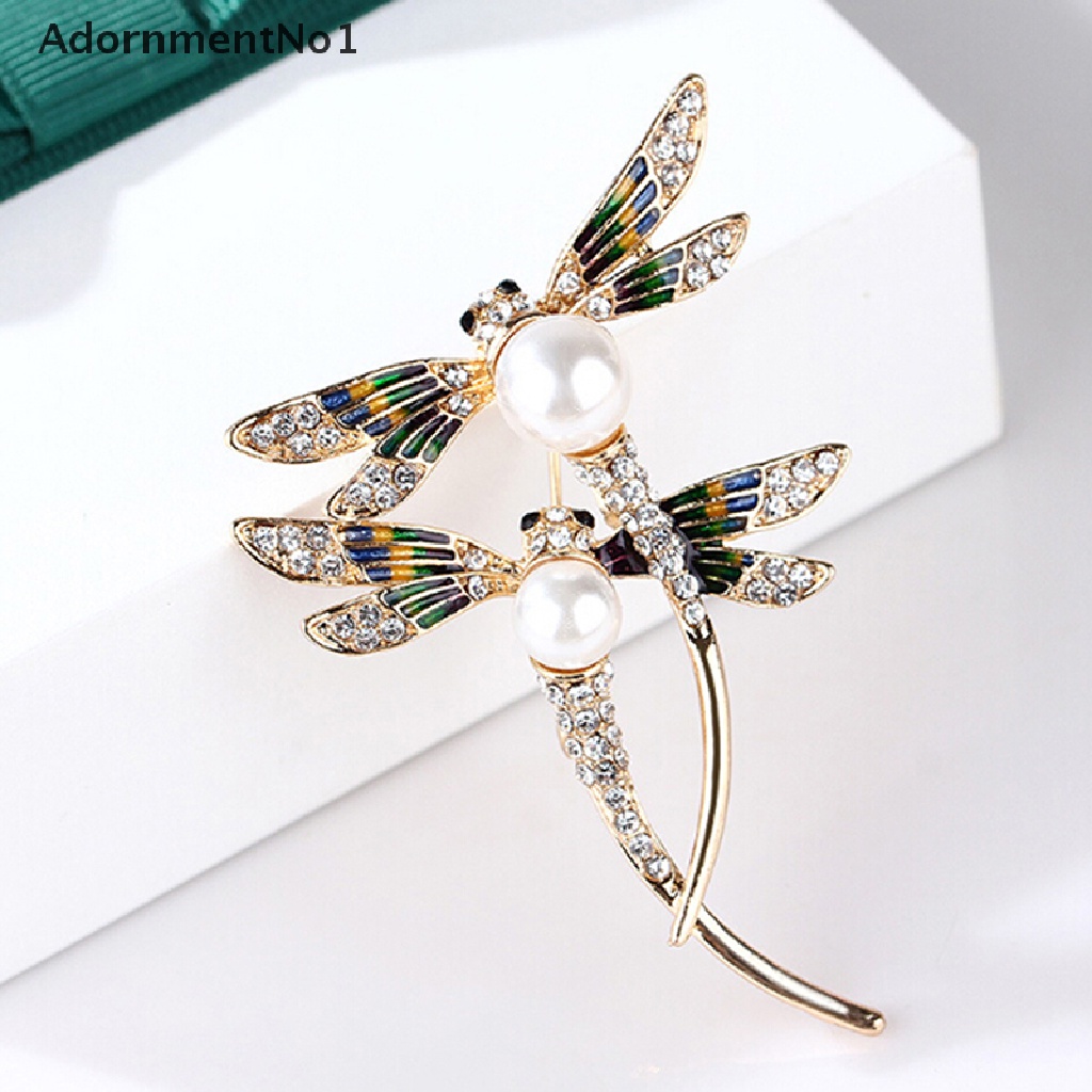 (AdornmentNo1) Bros / pin Desain Capung enamel Hias Kristal + Mutiara Untuk Wanita