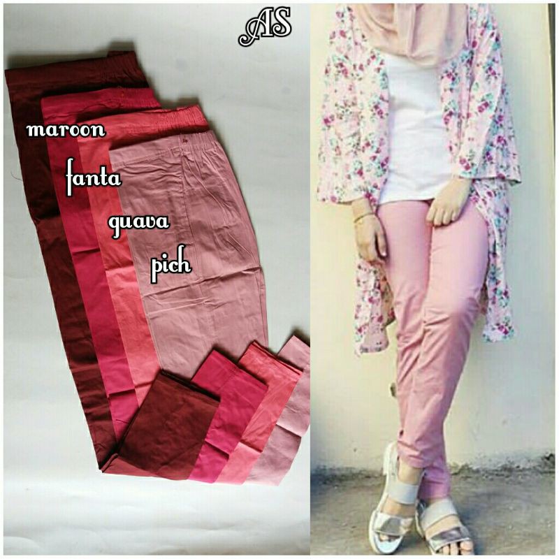 Leging katun stretch seri ungu celana hamil anti begah