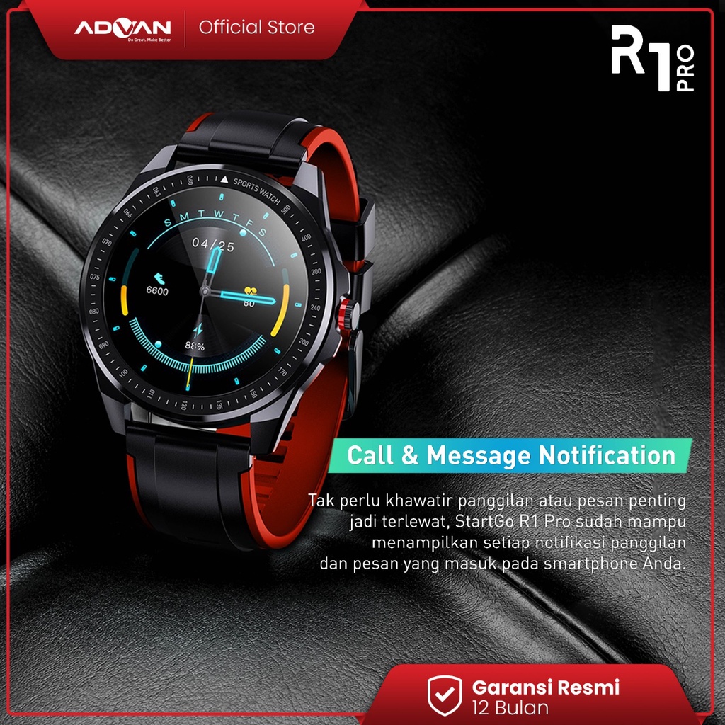 Advan Startgo Smartwatch R1 Pro 1.3 inci | Pemantauan SpO2 24 Jam | Blood Oxygen | 15 mode olahraga Garansi Resmi 12 Bulan - Black Red