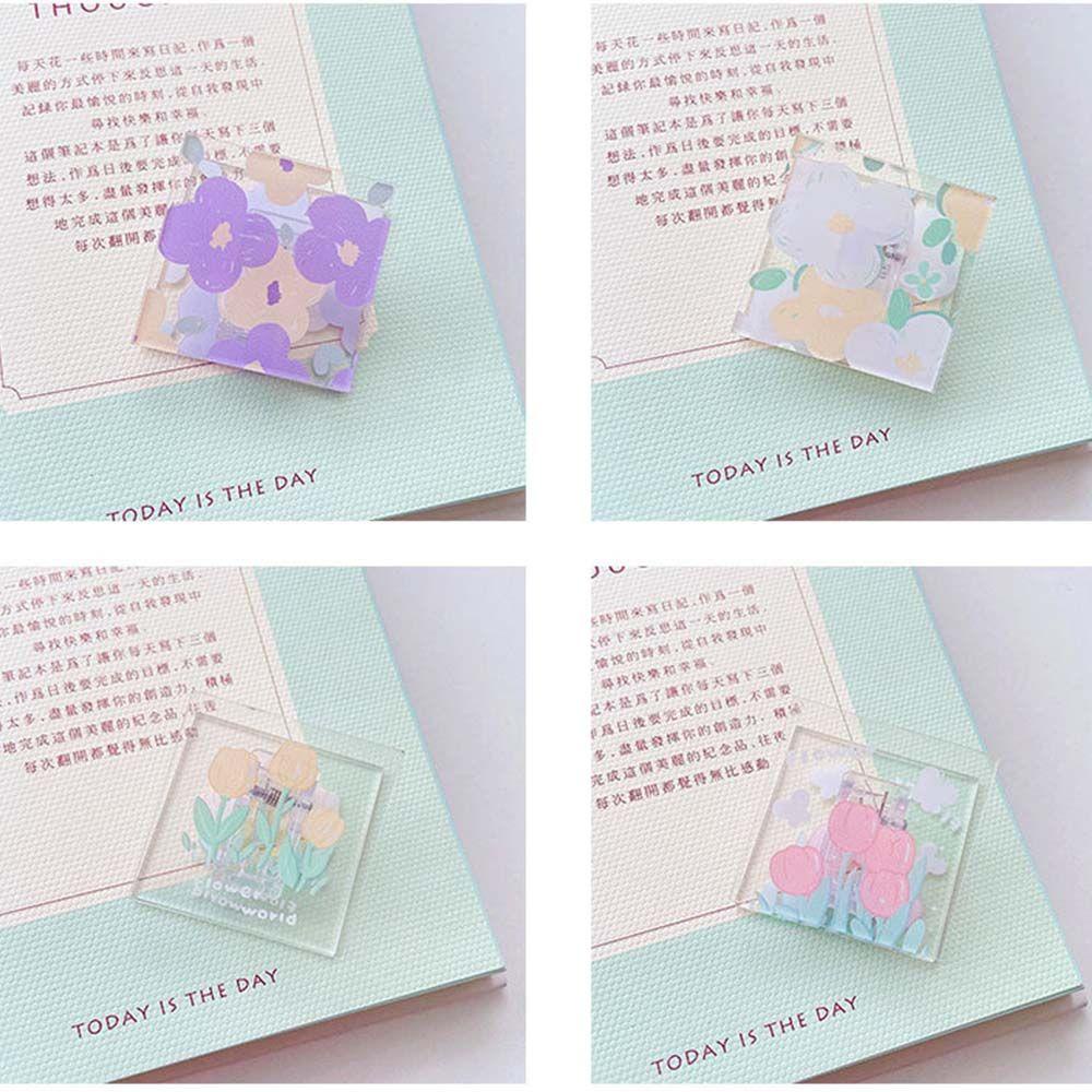 Mxbeauty Klip Kertas Persegi Akrilik Motif Tulip Sederhana Transparan Perlengkapan Kantor Stationery Sealing Clip