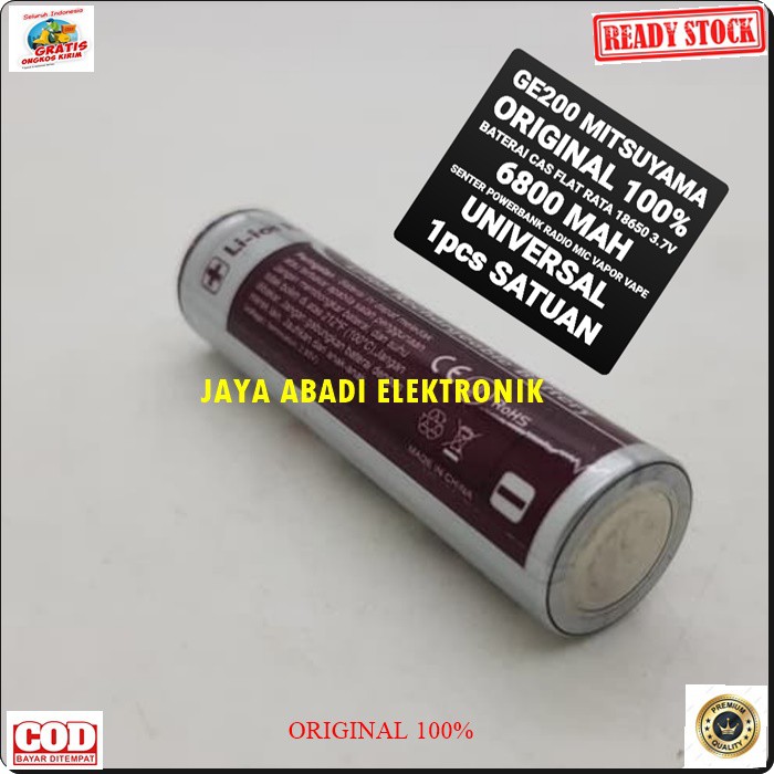 G200 Mitsuyama original 3.7v volt Baterai 18650 FLAT RATA mah battery batere batery batu batere cas casan charger senter police ultra power powerbank 6800 satuan universal multi speaker mik mic G200  Harga SATUAN BKN SEPASANG  Dimensi baterai panjang