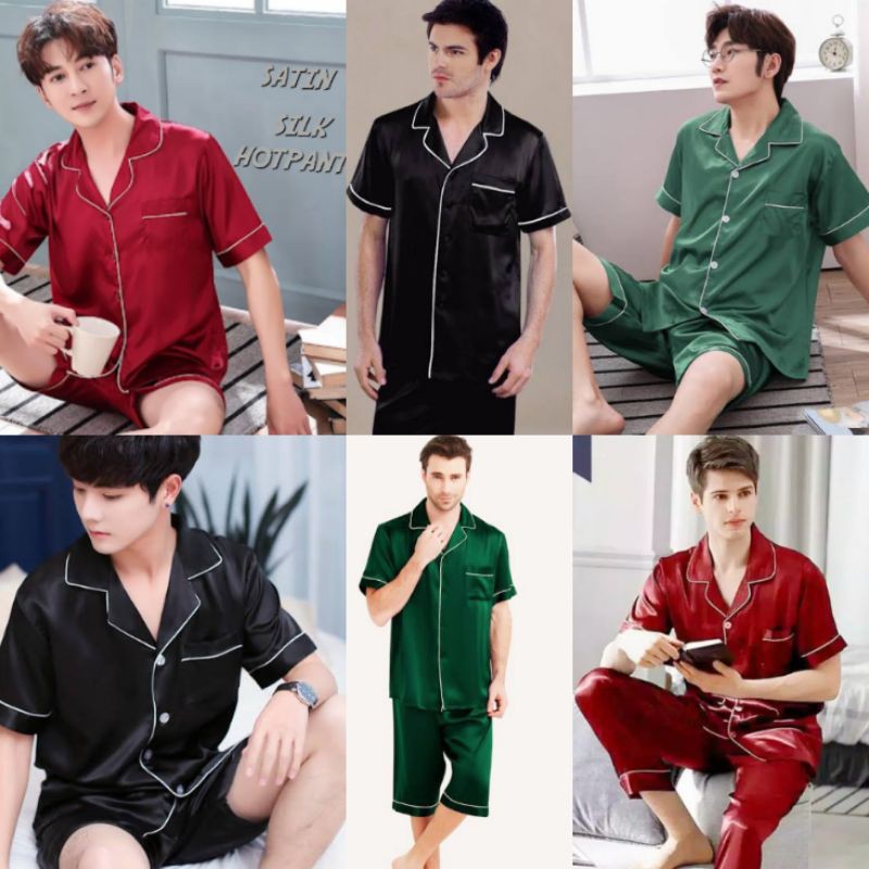 Piyama satin pria Ld 110 Ld 120 all size dan jumbo baju tidur set cowok