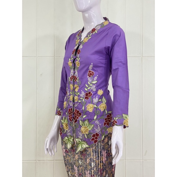 ESW03 - Daliyu KEBAYA ENCIM LENGAN PANJANG BORDIR WARNA Katun Stretch / Kebaya Wisuda / S M L XL XXL-Ungu