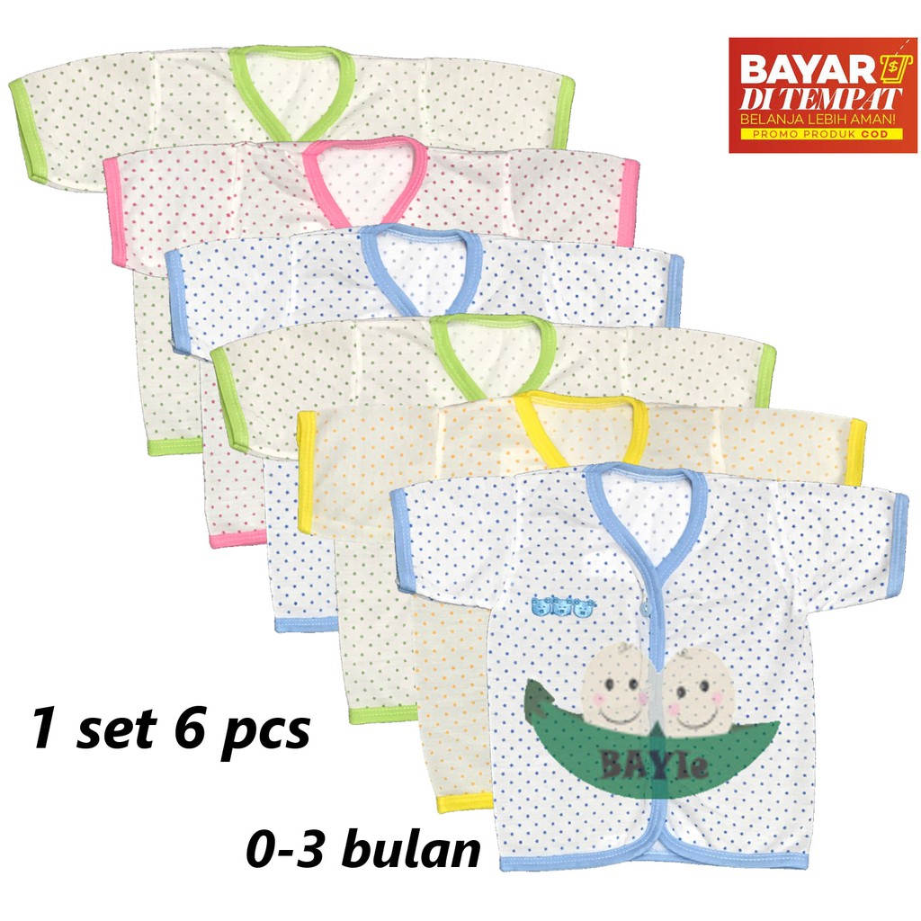 BAYIe - 6 Pcs  Baju Bayi Lengan Pendek Motif POLKADOT TASYA Baru Lahir(New Born) umur 0-3 bulan