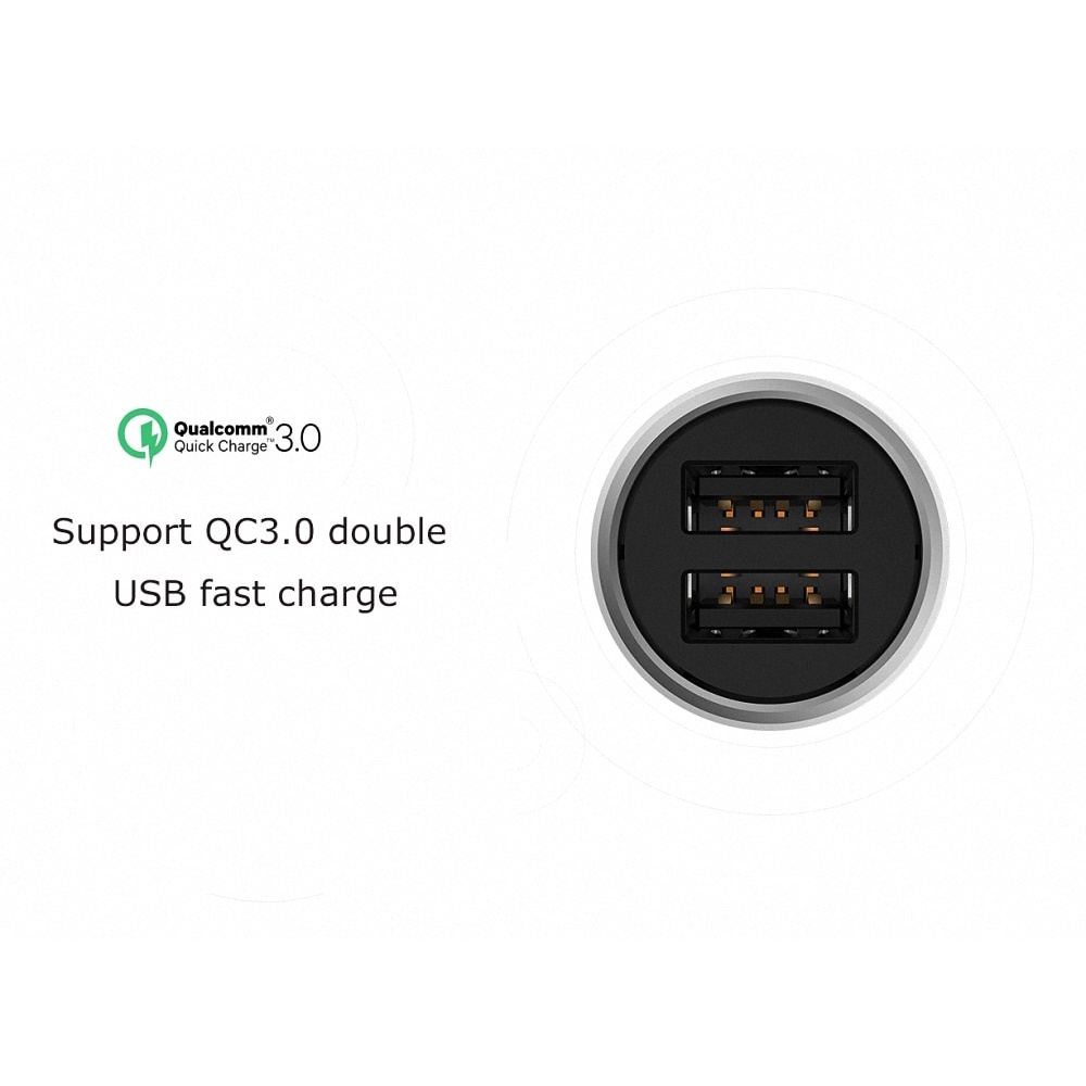 Xiaomi Car Charger QC3.0 X2 Dual USB Quick charge Max 5V/3A 9V/2A 15V/1.5A Metal Style for Mi 10 11 11T