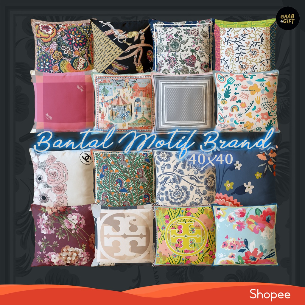 Bantal Sofa Print Motif Pattern Brand 40 x 40 cm Grabandgift