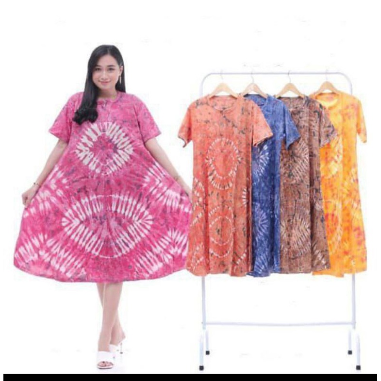 Daster Jumbo Payung Klok Kekinian Busui Resleting Depan Abstrak Jumputan Tiedye Homedress Terbaru