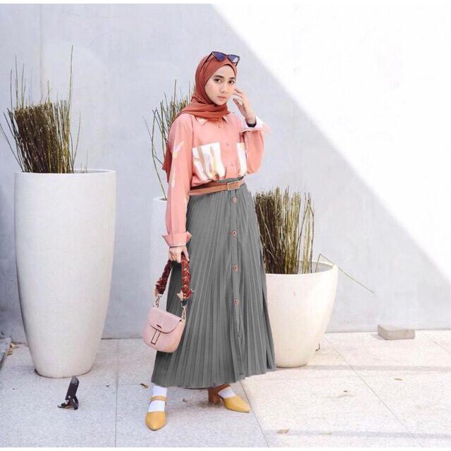 CUCI GUDANG!! POPPY POPY BUTTON SKIRT/ ROK PLISKET KANCING TERMURAH PREMIUM