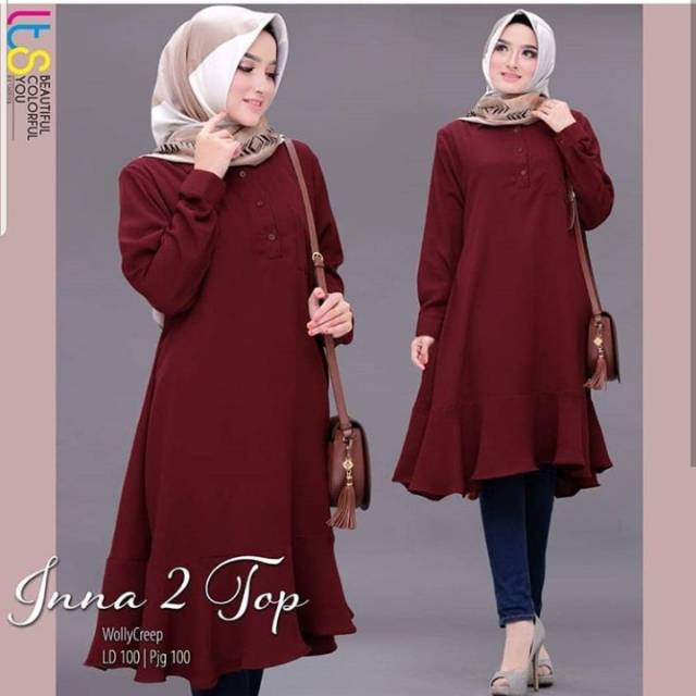Inna 2 tunik maroon / tunik polos / tunik terbaru / Tunik wanita