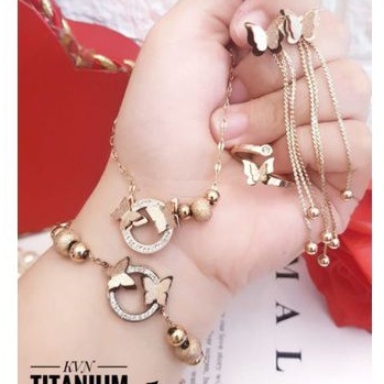 Titanium set perhiasan kupu rosegold wanita LL4520