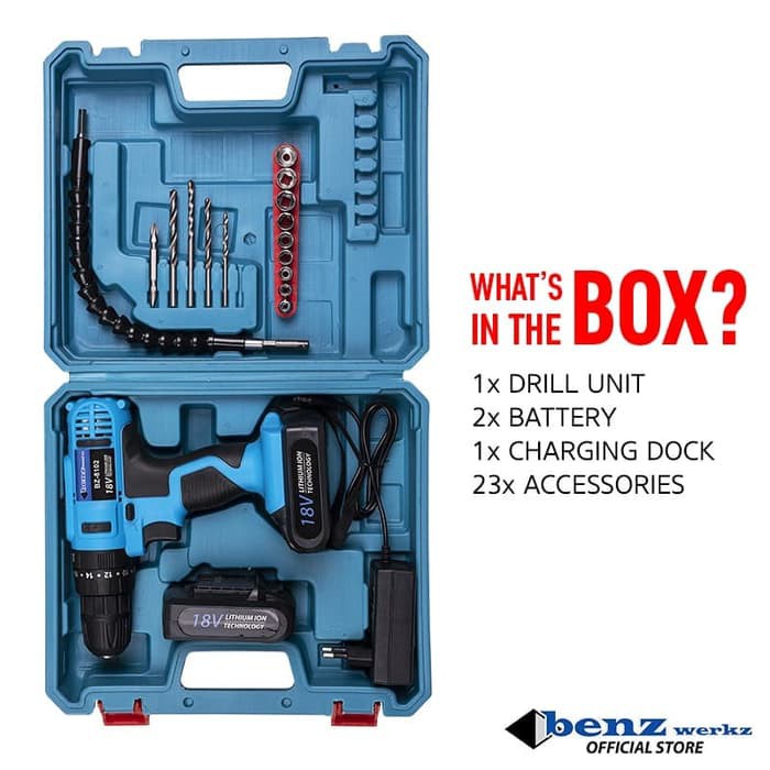 Bor Baterai Cordless lmpact Drill 18V / Bor Tangan torque baterai Benz