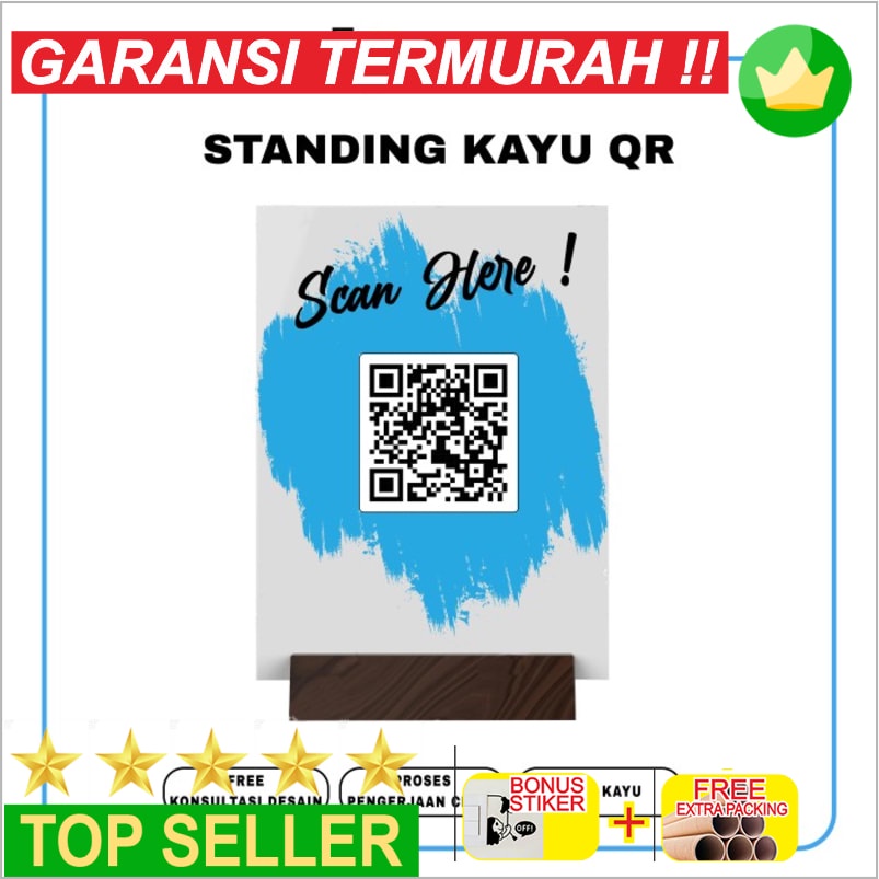 Murah QR STAND / STANDING KAYU QR CODE MEJA KAFE / RESTO / KASIR AKRILIK Keren