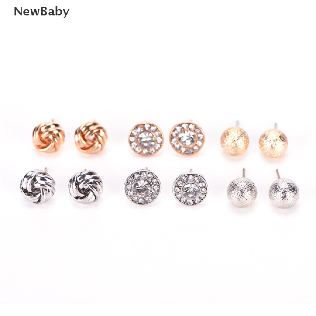 12 Pasang / Set Anting Stud Bentuk Hati Segitiga Aksen Mutiara Kristal Untuk Wanita