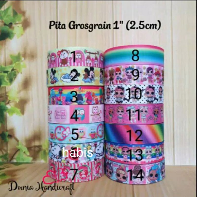 

Pita Grosgrain Motif 1" (2.5cm) mickey owl garis rainbow snopy lol