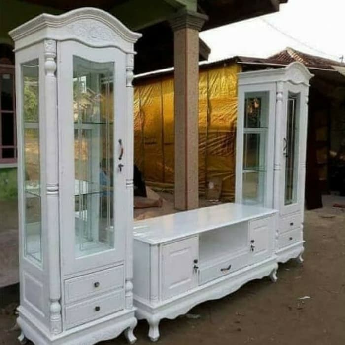 Bufet Hias, bufet tv, lemari pajang, lemari tv warna putih kayu solid