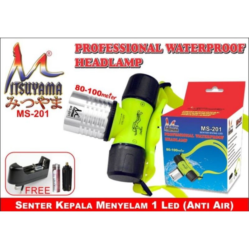 Senter Kepala Selam Diving // Profesional Waterproof Headlamp // Kedalaman Hingga 80-100m