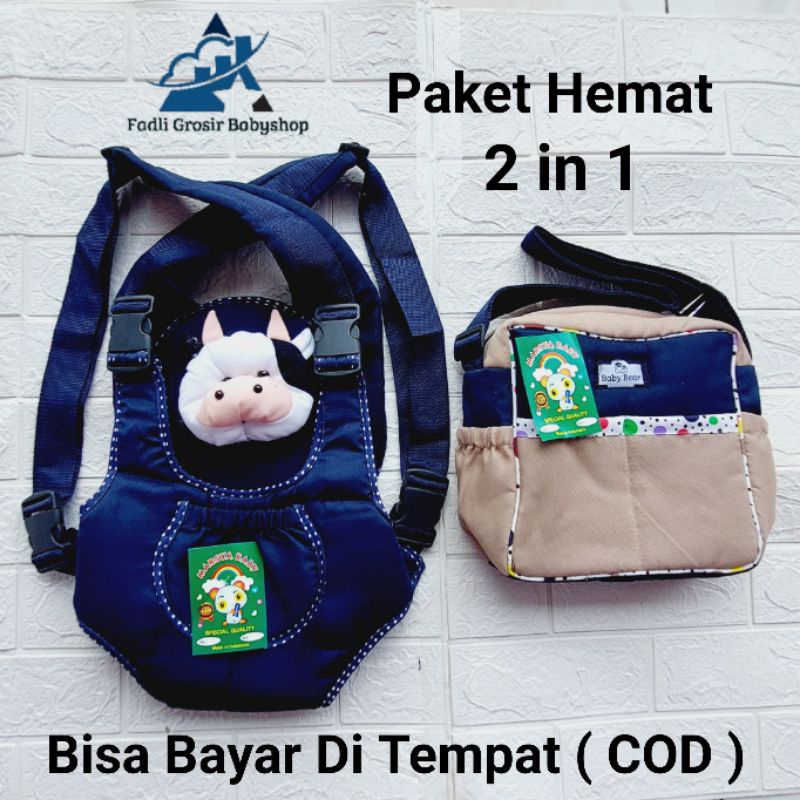 Paket Hemat ( 2 in 1 ) Tas Bayi Strip Dan Gendongan Bayi Depan Ransel