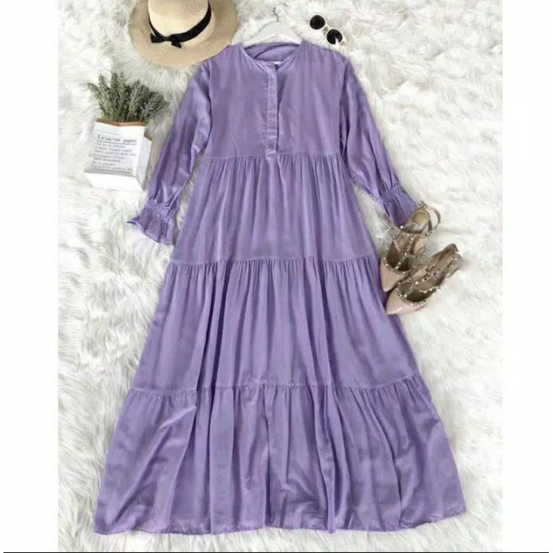 Long Dress Z4R4 Lilac Bahan Katun Import Termurah