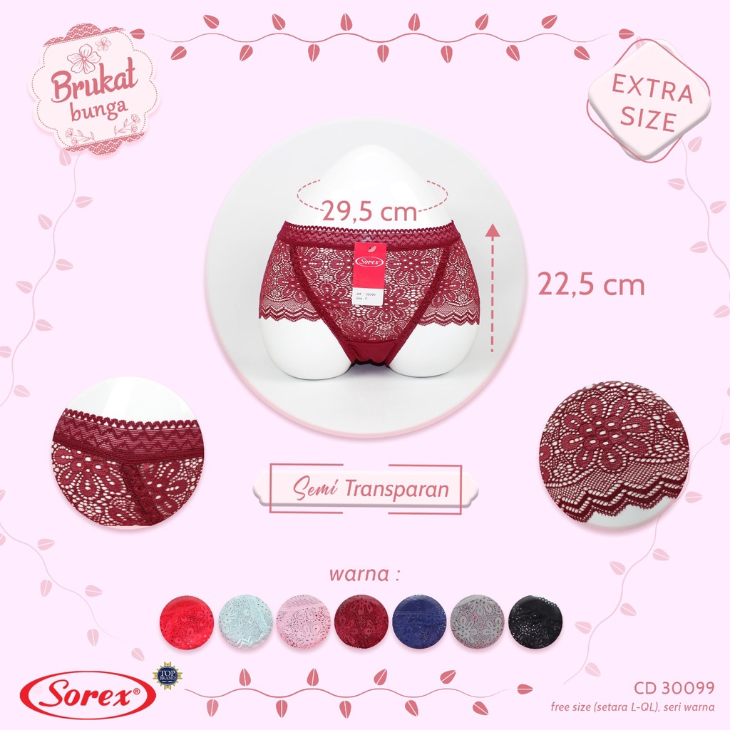 K154 - (Harga Per 1 Potong) CELANA DALAM WANITA PAKAIAN WANITA PAKAIAN DALAM BRUKAT TRANSPARAN SOREX FREE SIZE